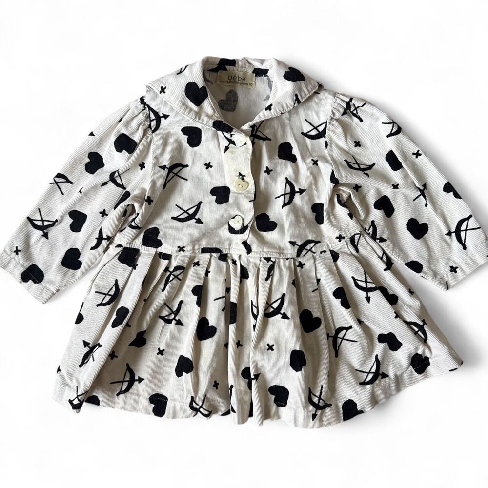 Vintage Bébé Baby Corduroy Heart Print Dress Size 80cm (12M)